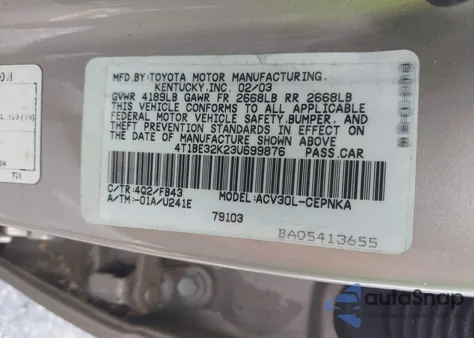 2003 Toyota Camry Le from USA, damaged, VIN 4T1BE32K23U699876